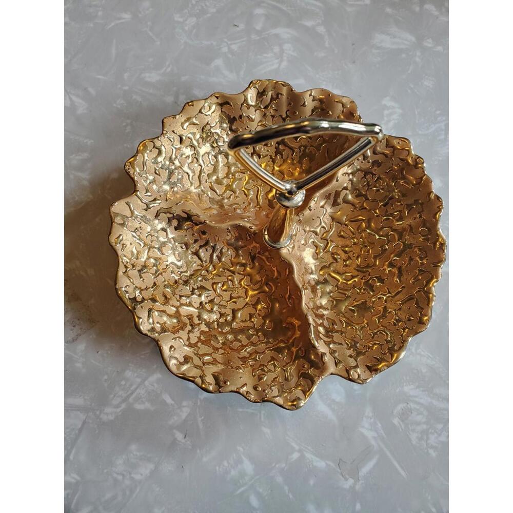Vintage Weeping Bright 22K Gold Divided Handled Dish MCM